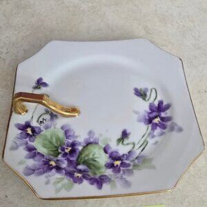 Nappy Dish with Violets and Gold Leaf
